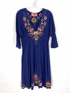 JWLA Size XL Navy/Multi Embroidered Cotton Designer Dress